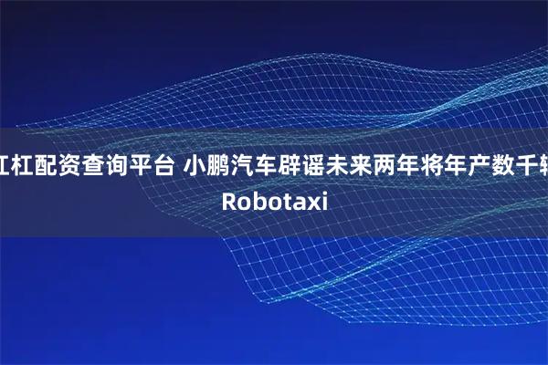 杠杠配资查询平台 小鹏汽车辟谣未来两年将年产数千辆Robotaxi